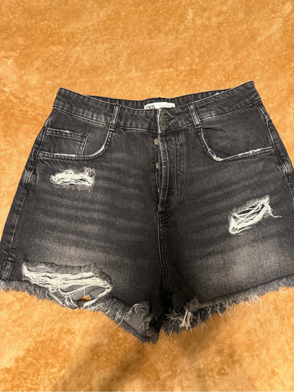 ZARA Washed Black Distressed Jean Shorts